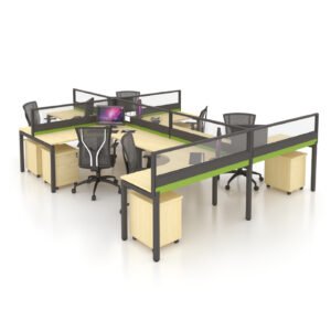 301.jpg F1 Matrix Office Workstation 45MM Matrix System Begonia Concept 4 Seater Cluster of Workstation L Shape