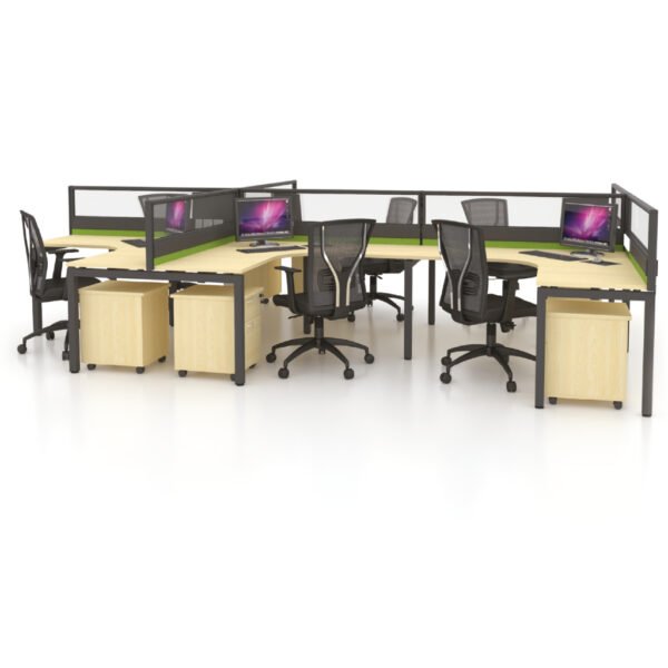 F1 Matrix Office Workstation 45MM Matrix System Begonia Concept 4 Seater Cluster of Workstation L Shape