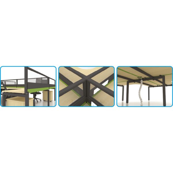 F1 Matrix Office Workstation 45MM Matrix System Begonia Concept 4 Seater Cluster of Workstation L Shape